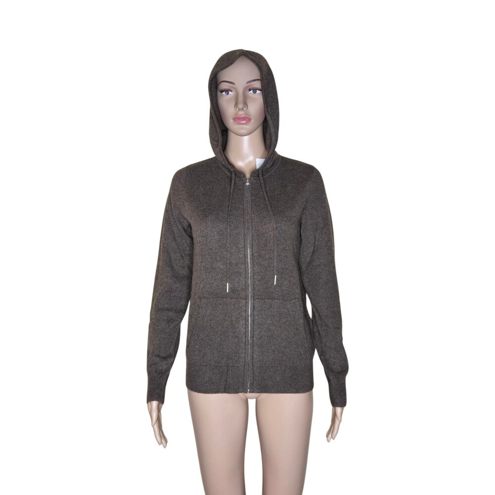 NWT Quince Womens Brown Mongolian Cashmere Full Zip Hoodie Cardigan Sweater M